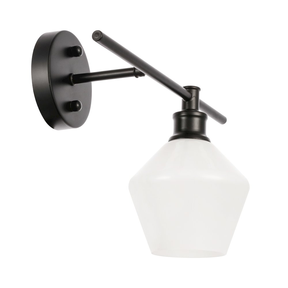 Gene 1 Light Black And Frosted White Glass Right Wall Sconce. Picture 8