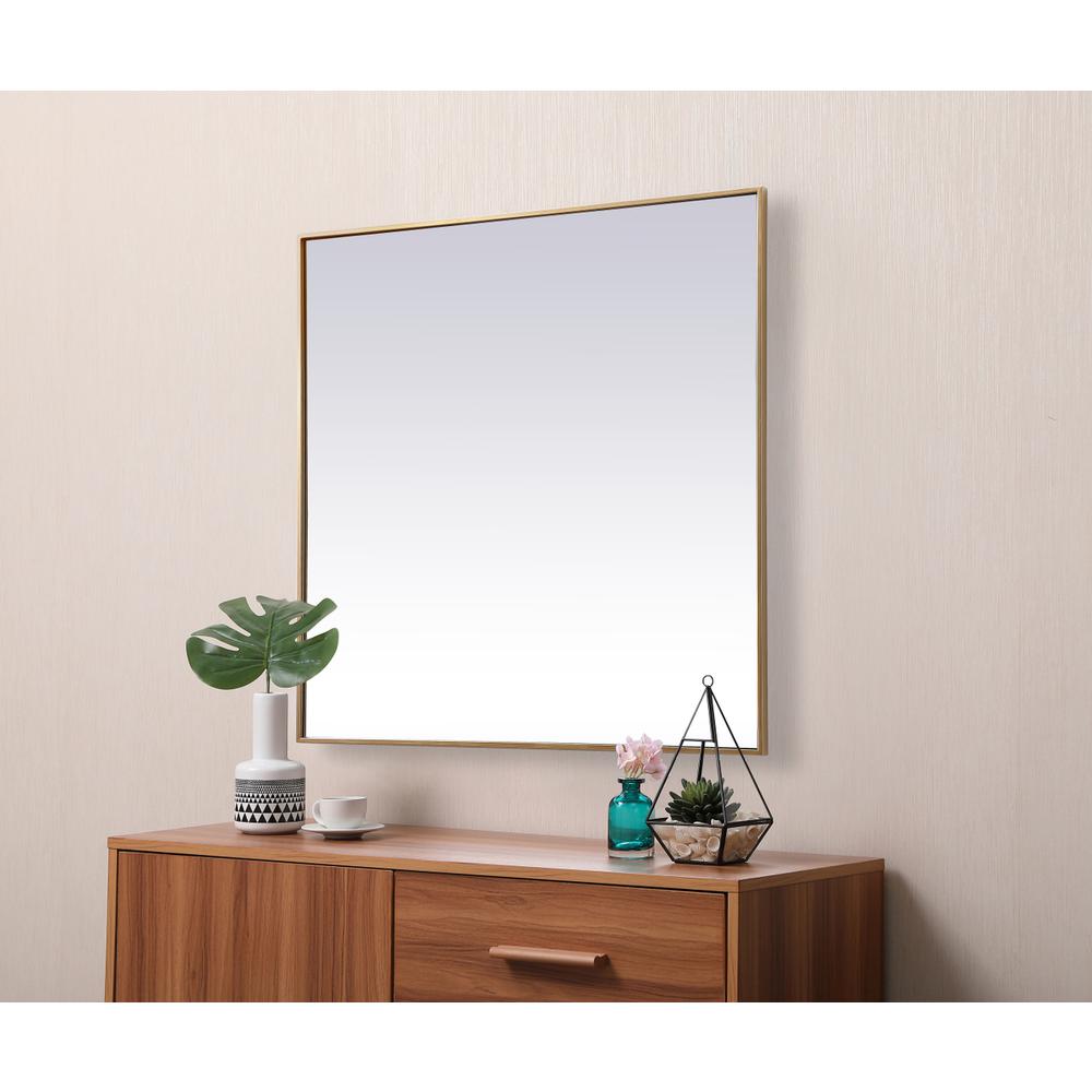 Metal Frame Square Mirror 42 inch in Brass. Picture 4