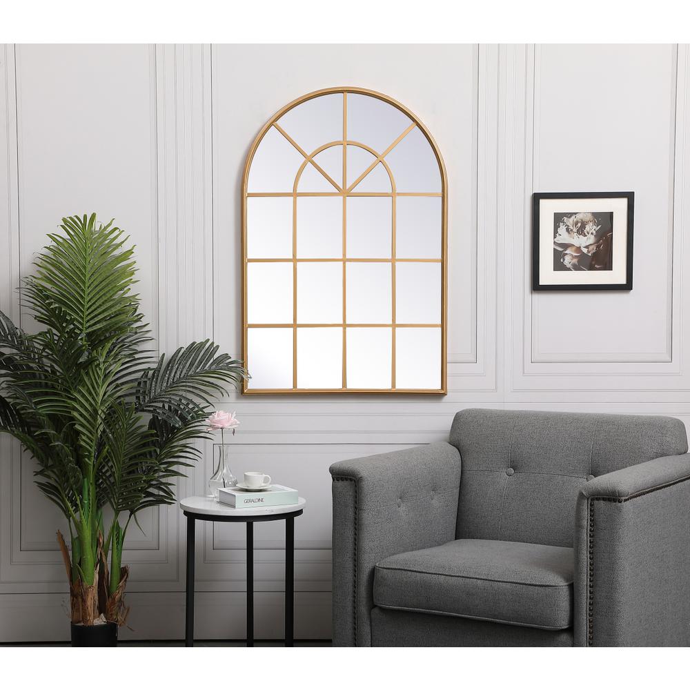 Metal windowpane mirror 28 inch x 41 inch in in Brass. Picture 6