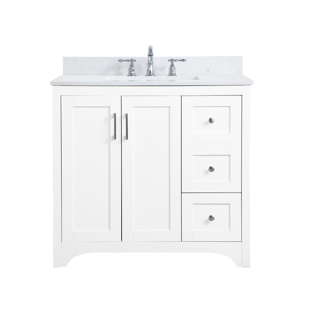 36 inch Single Bathroom Vanity in White with Backsplash. Picture 1