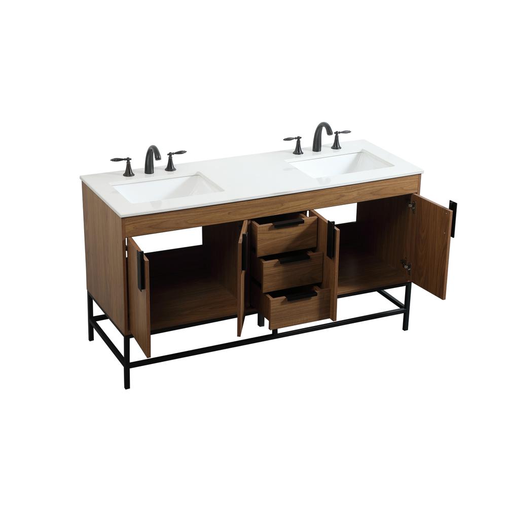 60 inch double bathroom vanity in walnut brown. Picture 9