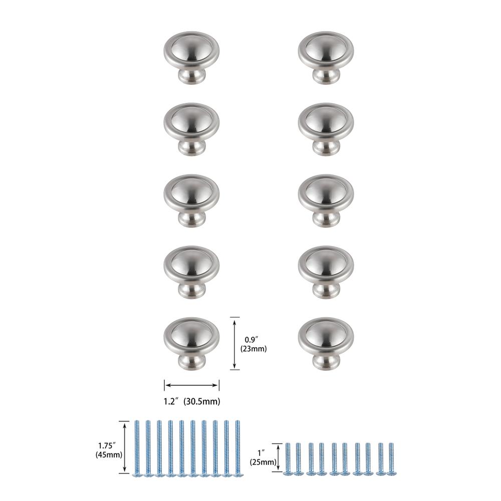 Garlande 1.2" Diameter Brushed Nickel Mushroom Knob Multipack (Set of 10). Picture 5