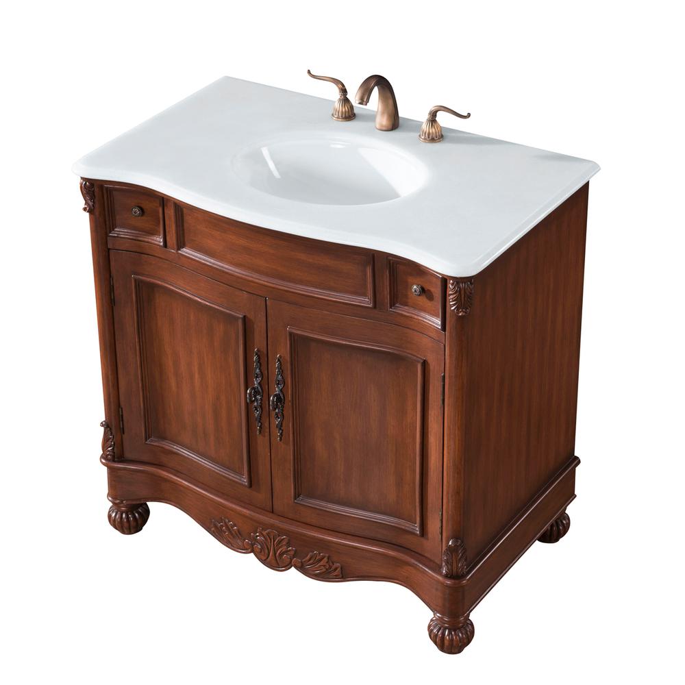 36 inch Single Bathroom vanity in brown with ivory white engineered marble. Picture 3