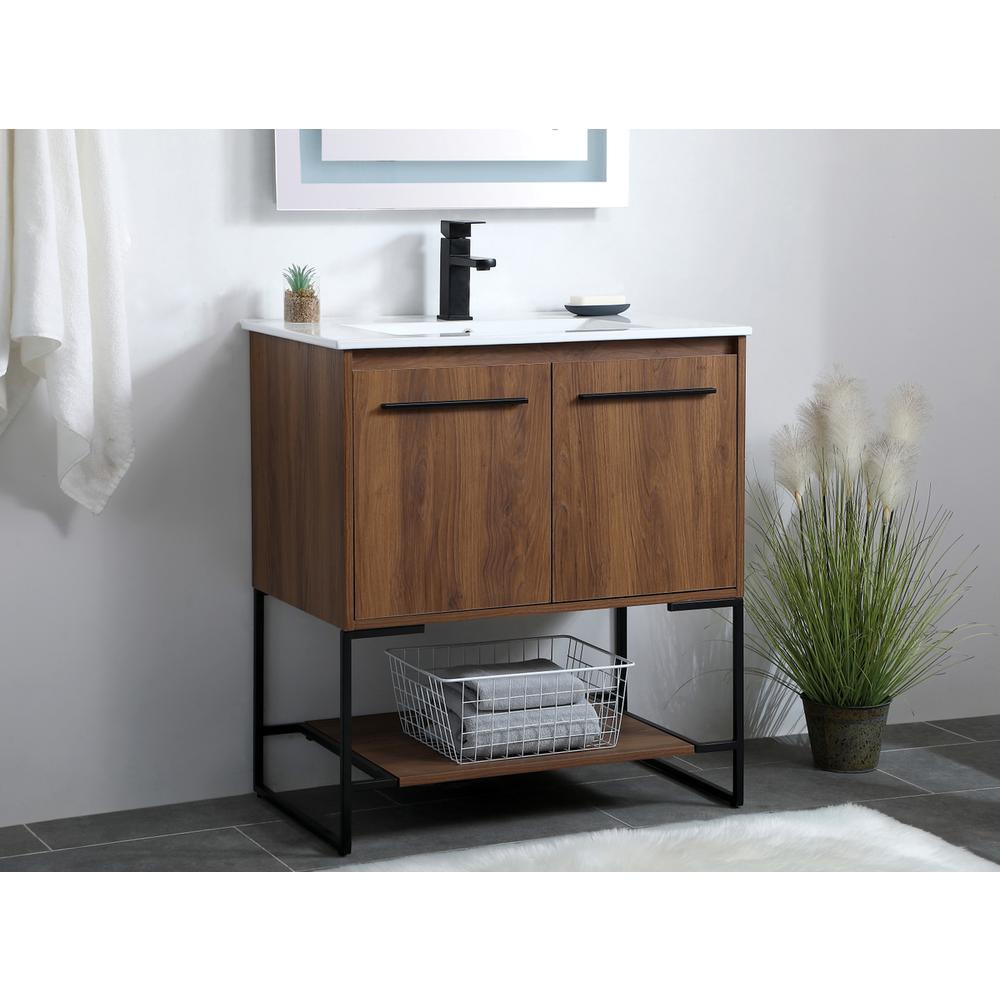 30 inch  Single Bathroom Vanity in Walnut Brown. Picture 2