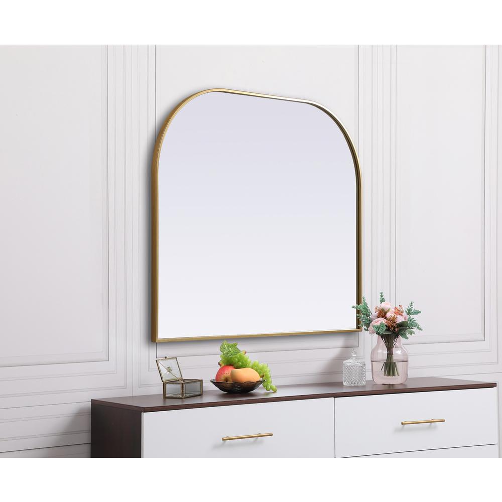 Metal Frame Arch Mirror 40x34 Inch in Brass. Picture 4