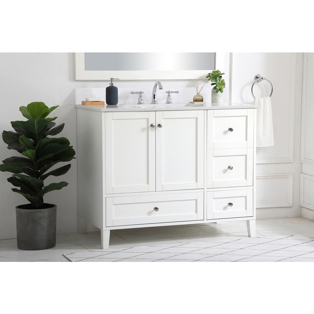 42 inch Single Bathroom Vanity in White with Backsplash. Picture 2