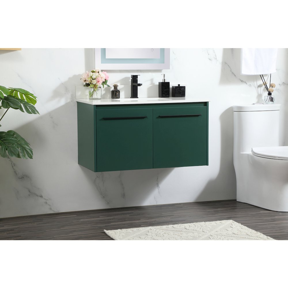 36 Inch Single Bathroom Vanity In Green With Backsplash. Picture 3
