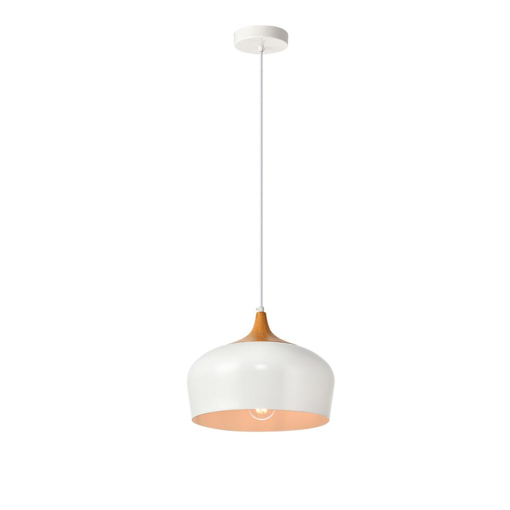 Nora Collection Pendant D11.5in H9in Lt:1 frosted white and natural wood finish. Picture 1