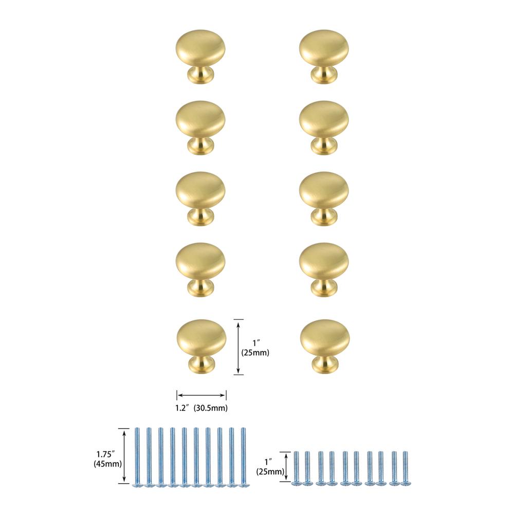 Cadon 1.2" Diameter Brushed Gold Mushroom Knob Multipack (Set of 10). Picture 5