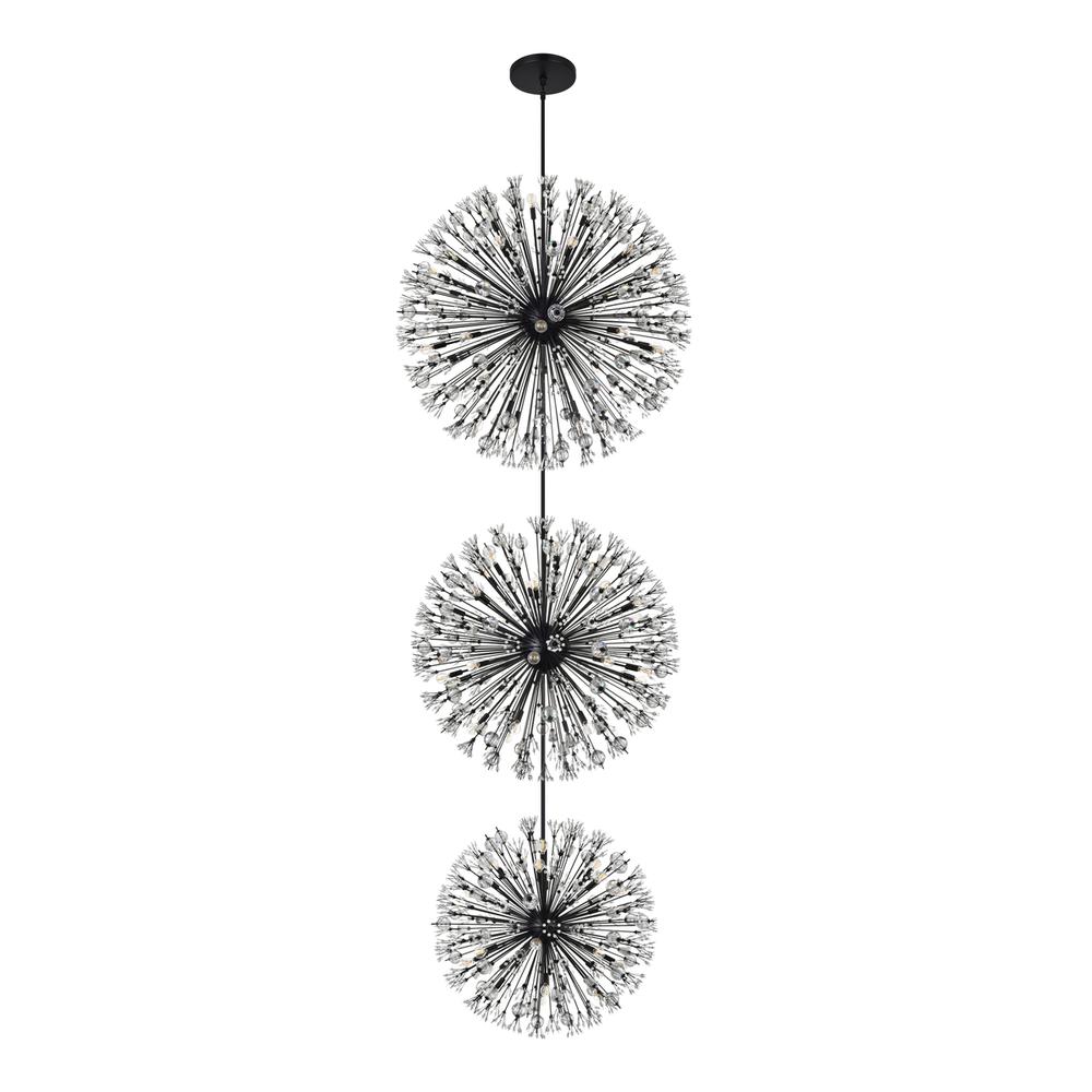 Vera 48 inch three tiers crystal starburst chandelier in black. Picture 6