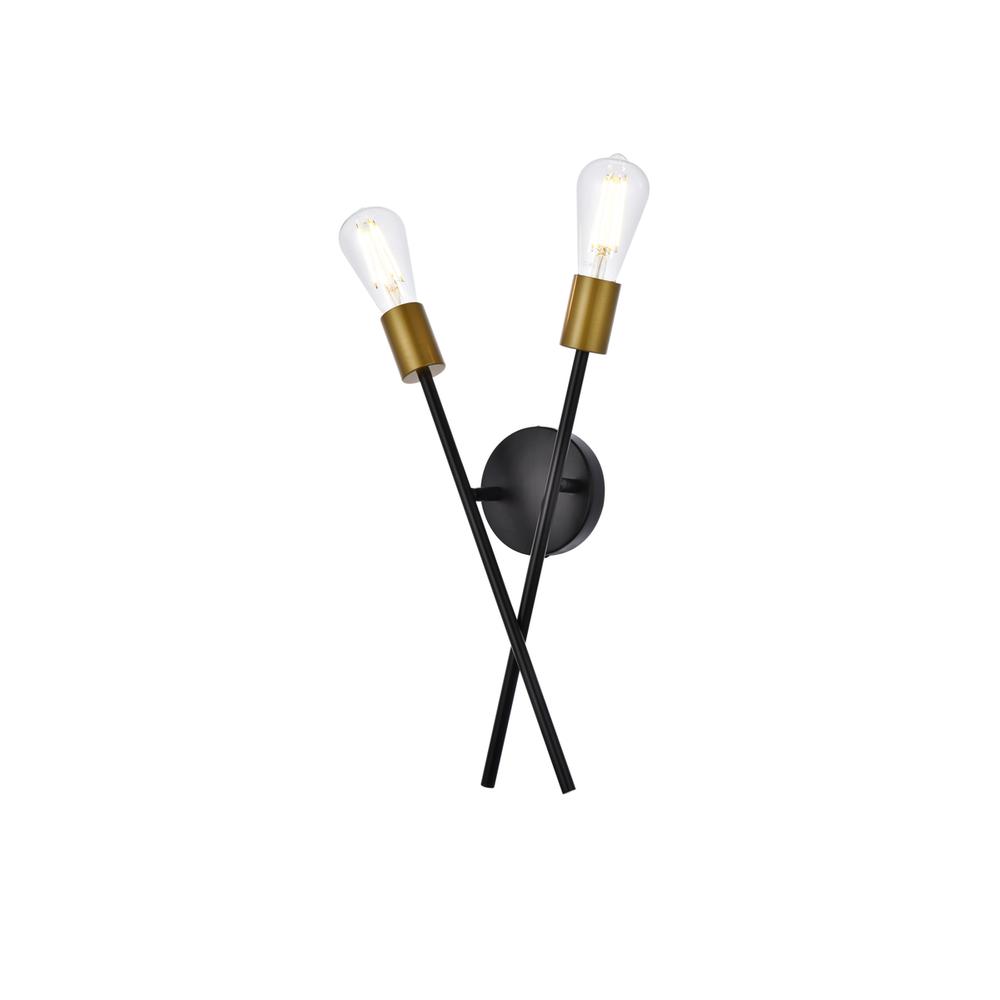 Armin 2 lights wall sconce in black with brass. Picture 2