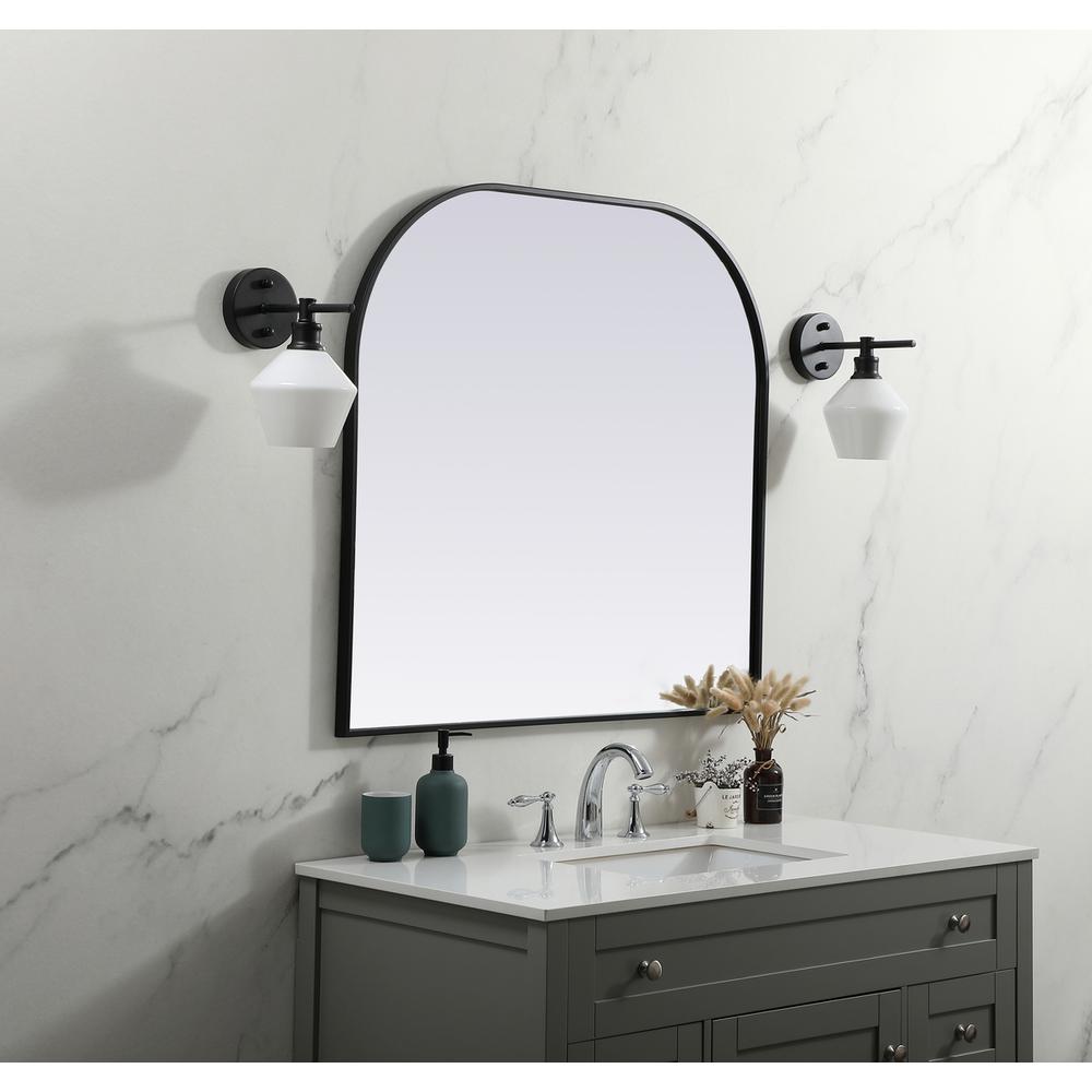 Metal Frame Arch Mirror 36x34 Inch in Black. Picture 2