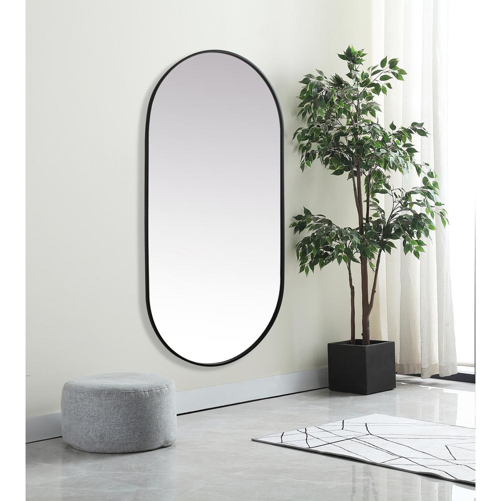 Metal Frame Oval Mirror 30x60 Inch in Black. Picture 2