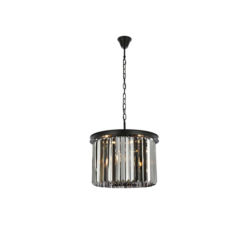 Sydney 6 light Matte Black Pendant Silver Shade (Grey) Royal Cut Crystal. Picture 1