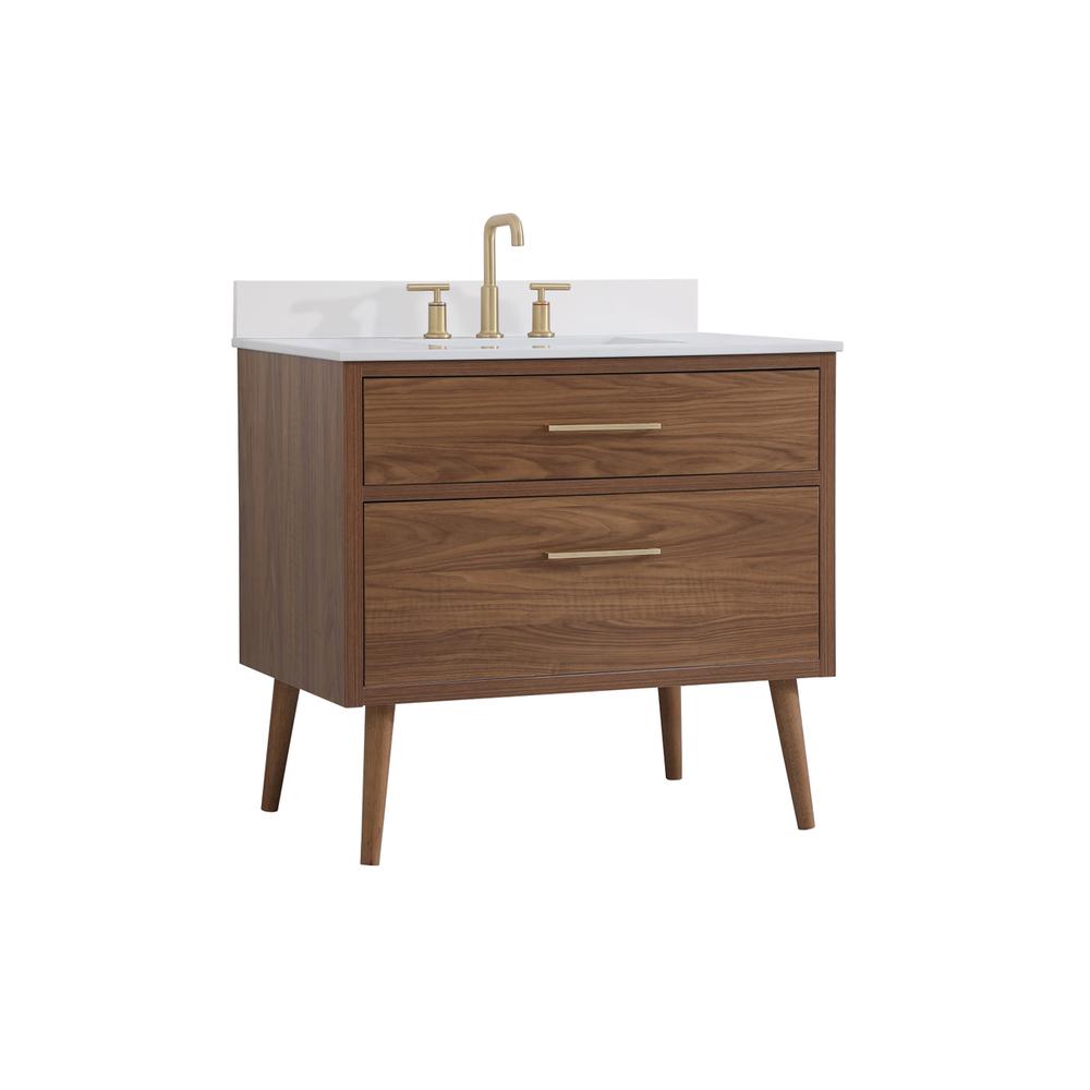 36 inch bathroom Vanity in Walnut Brown with Backsplash. Picture 7