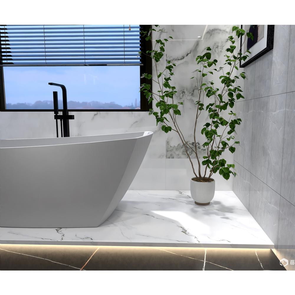 67 inch soaking single slipper rectangular bathtub in glossy white. Picture 5