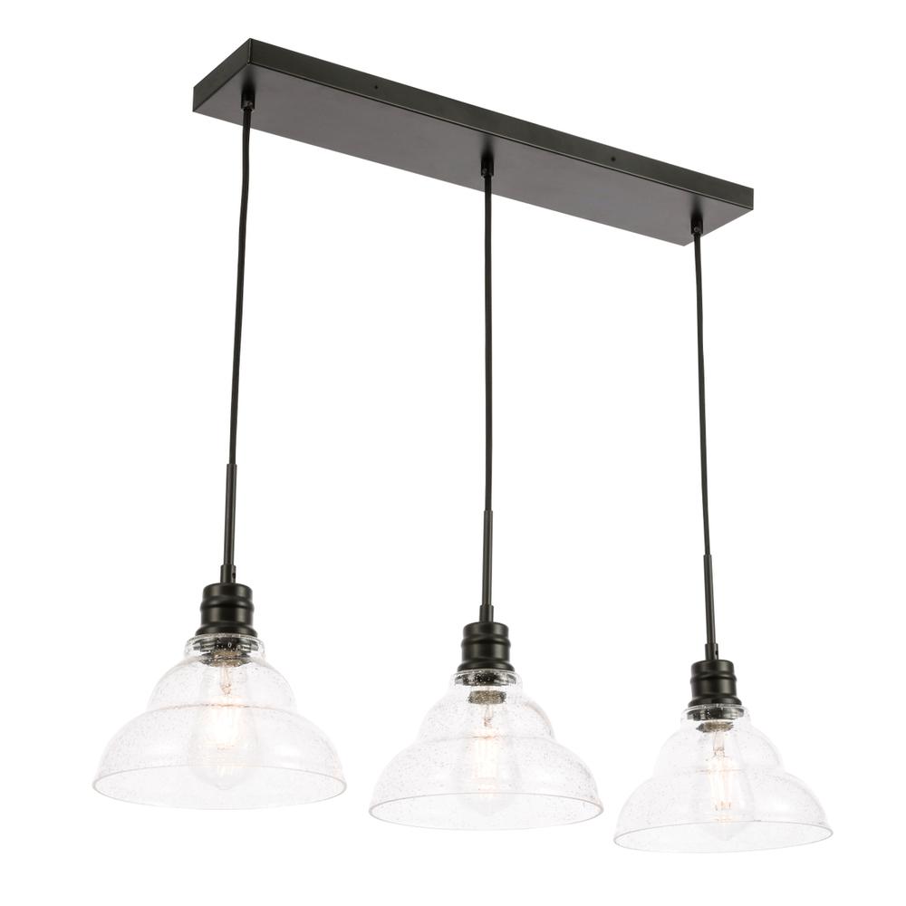 Clive 3 light Black and Clear seeded glass pendant. Picture 5