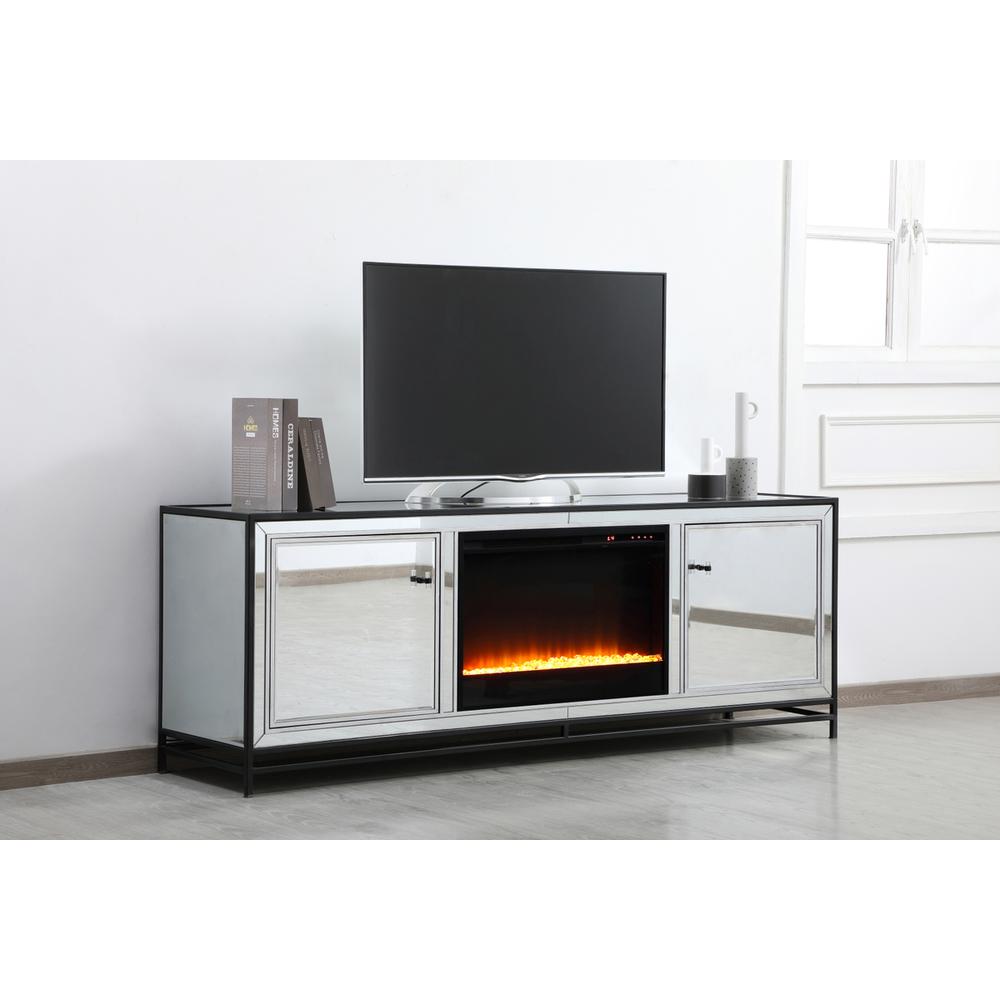 James 72 in. mirrored tv stand with crystal fireplace in black. Picture 2