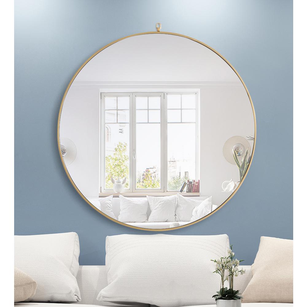 Metal frame Round Mirror with decorative hook 48 inch Brass finish. Picture 10