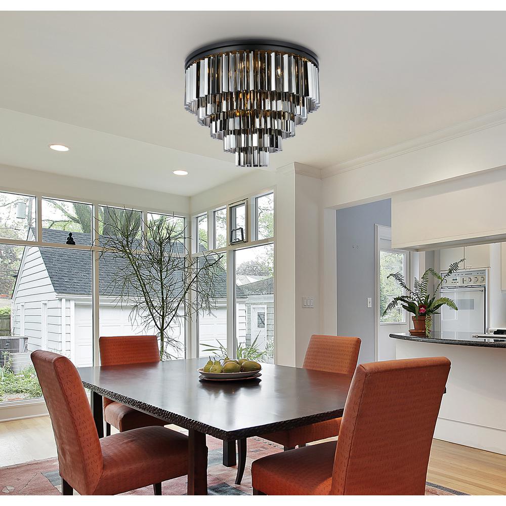 Sydney 17 light Matte Black Flush Mount Silver Shade (Grey) Royal Cut Crystal. Picture 8