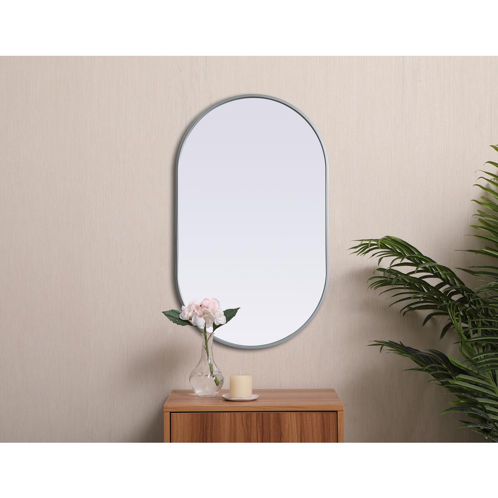 Metal Frame Oval Mirror 24x40 Inch in Silver. Picture 3