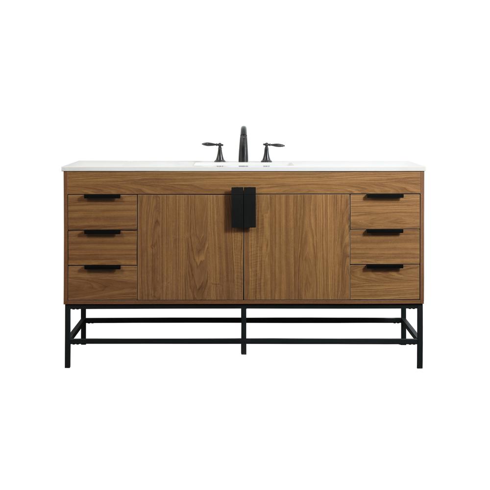 60 inch Single bathroom vanity in walnut brown. Picture 1