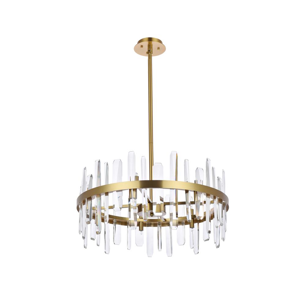 Serena 25 inch crystal round pendant in satin gold. Picture 6
