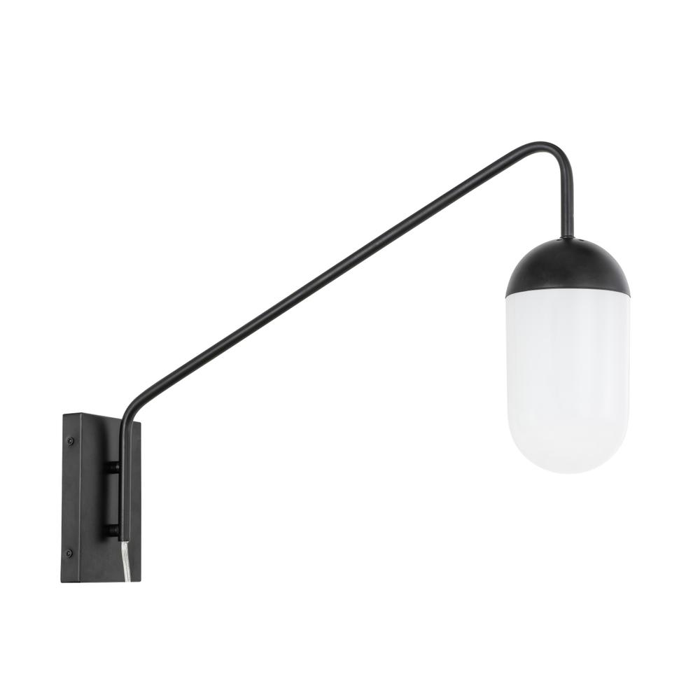 Kace 1 light Black and frosted white glass wall sconce. Picture 1