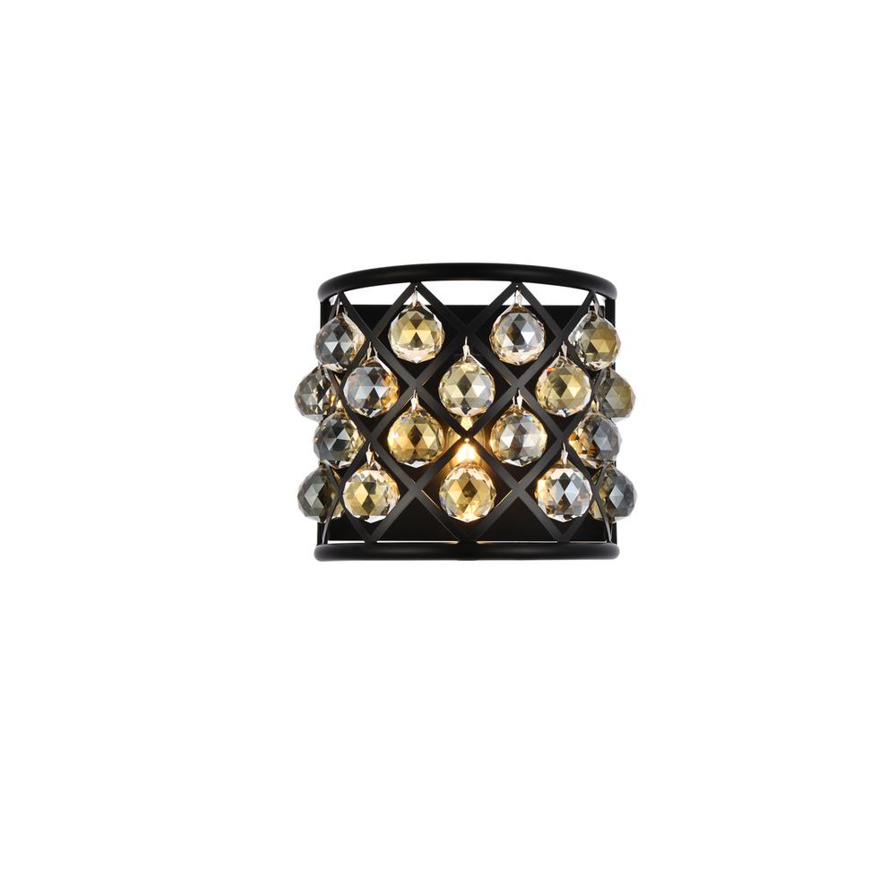 Madison 1 light Matte Black Wall Sconce Golden Teak (Smoky) Royal Cut Crystal. Picture 1