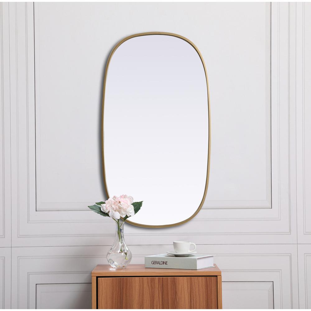 Metal Frame Oval Mirror 20x36 Inch in Brass. Picture 3