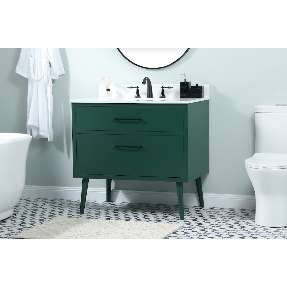 36 Inch Bathroom Vanity In Green With Backsplash. Picture 3
