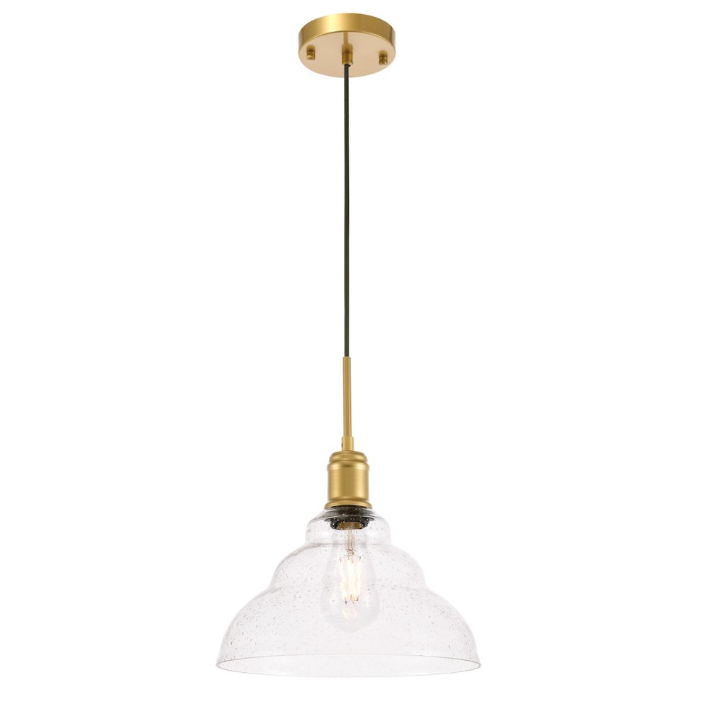 Gil 1 Light Brass And Clear Seeded Glass Pendant. Picture 6