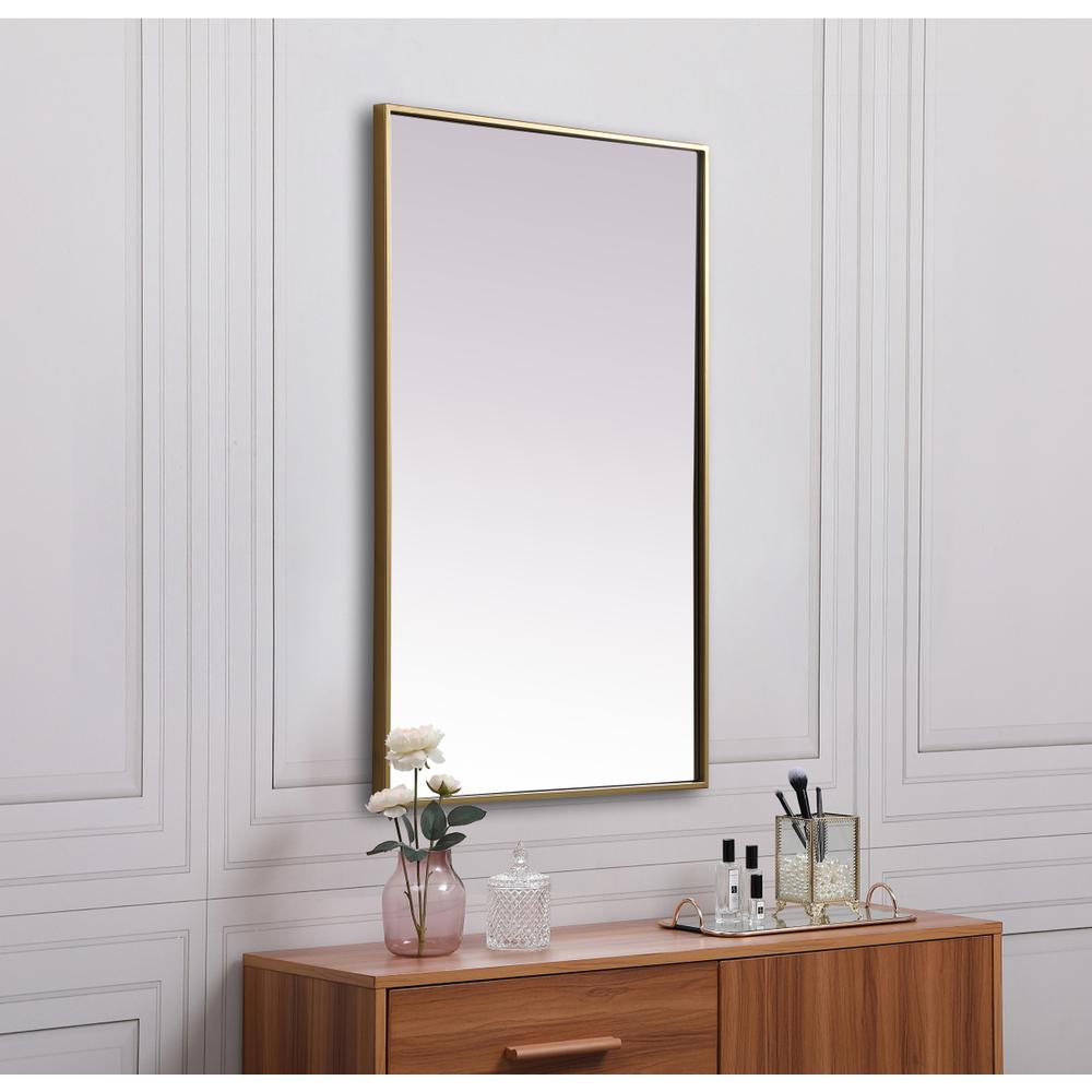 Metal Frame Rectangle Mirror 24x36 Inch in Brass. Picture 4