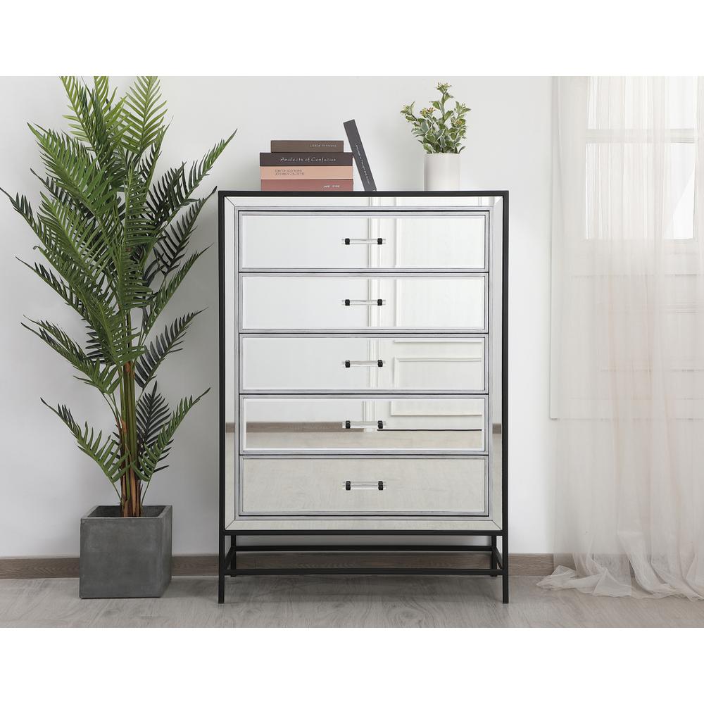34 inch mirrored 5 drawers chest in black. Picture 11