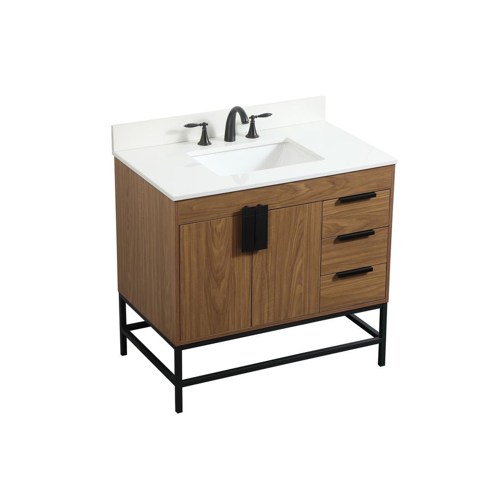 36 inch Single bathroom vanity in walnut brown with backsplash. Picture 8