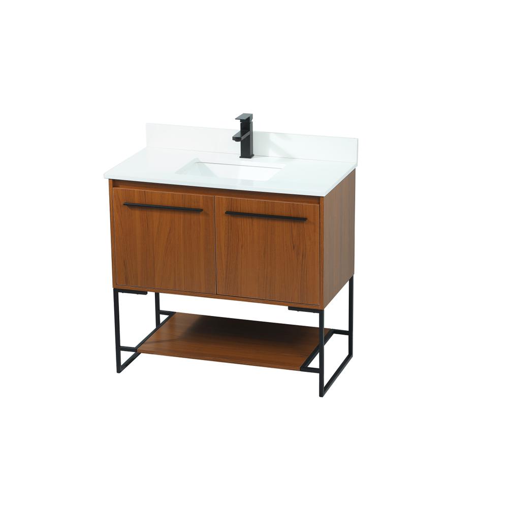 36 inch Single bathroom vanity in teak with backsplash. Picture 8
