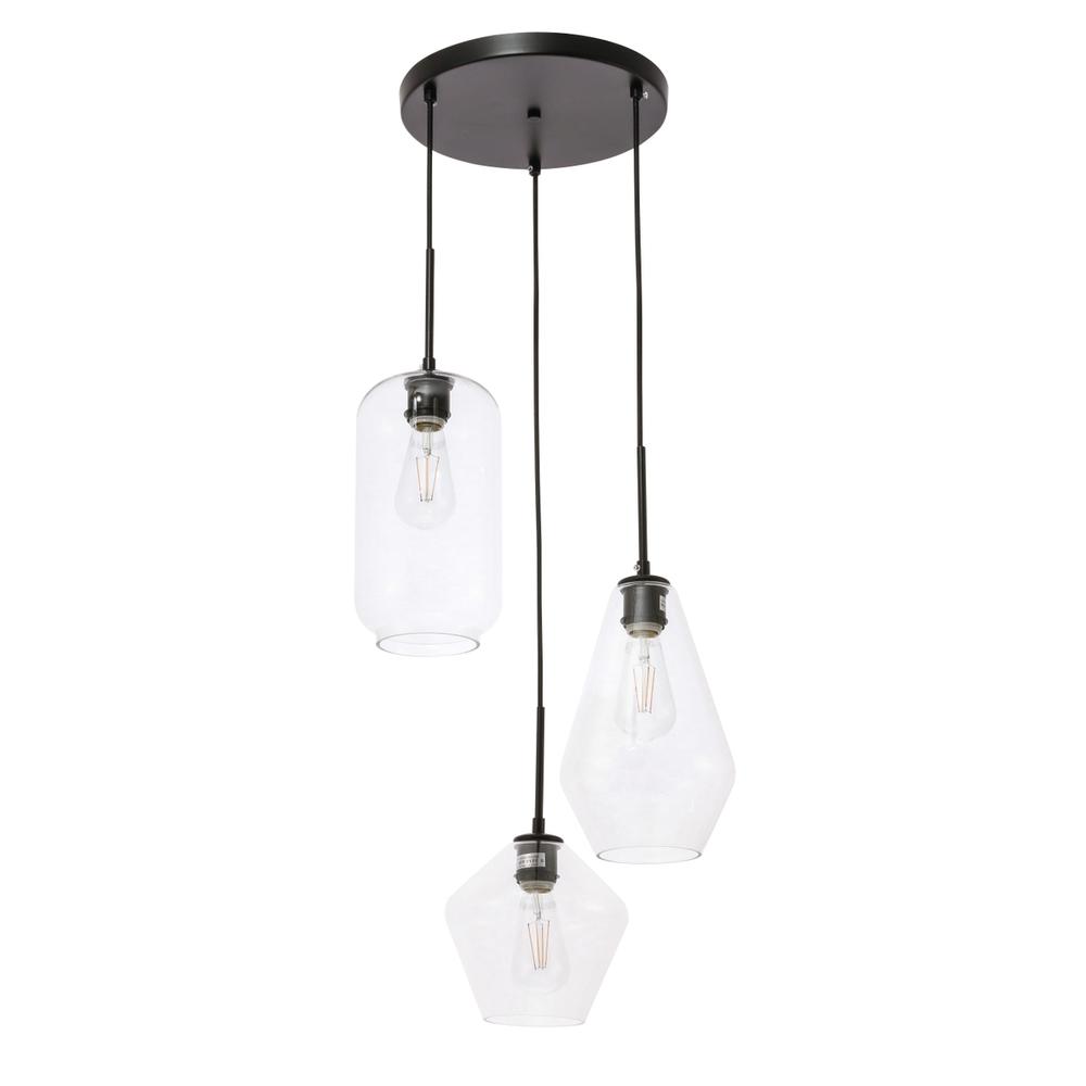 Gene 3 light Black and Clear glass pendant. Picture 8