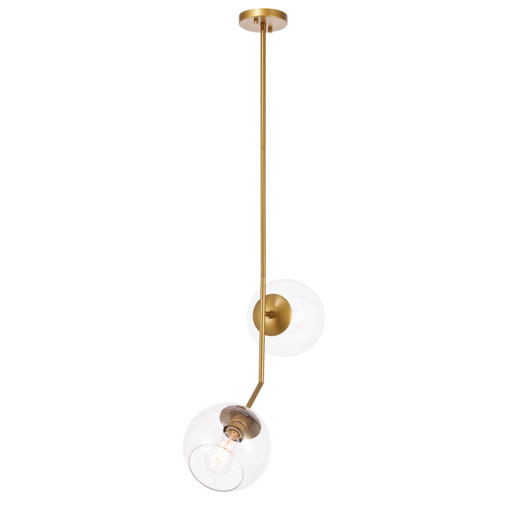 Ryland 2 Light Brass And Clear Glass Pendant. Picture 7