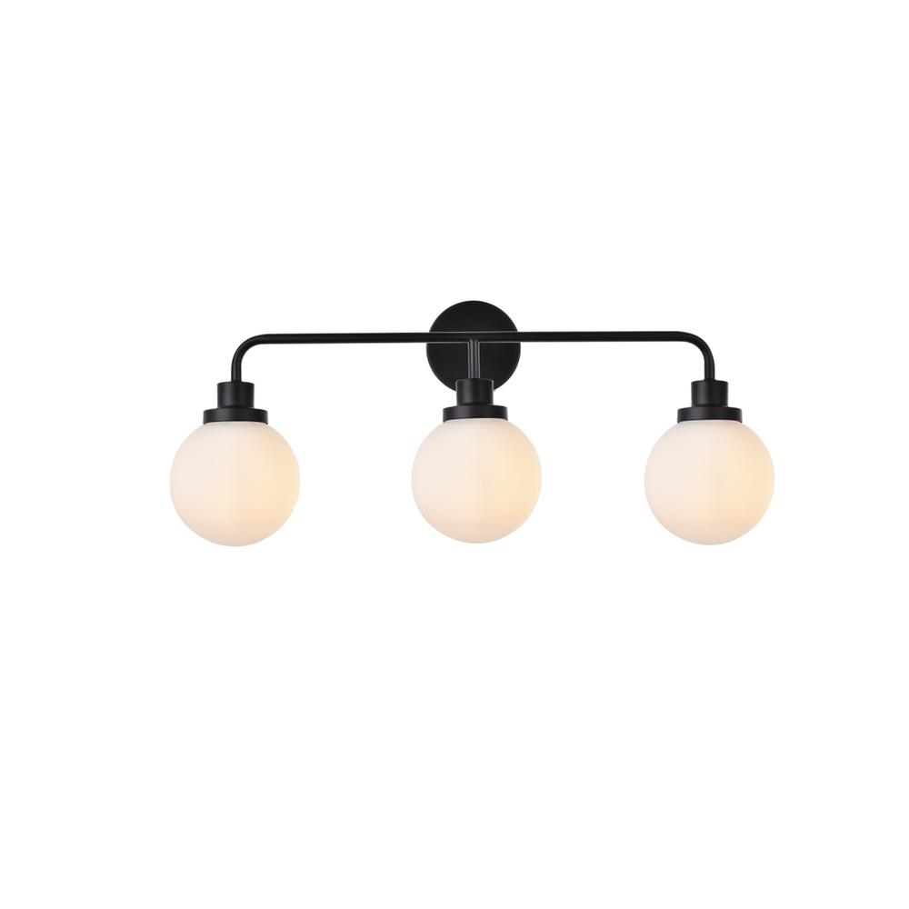 Hanson 3 lights bath sconce in black with frosted shade. Picture 1