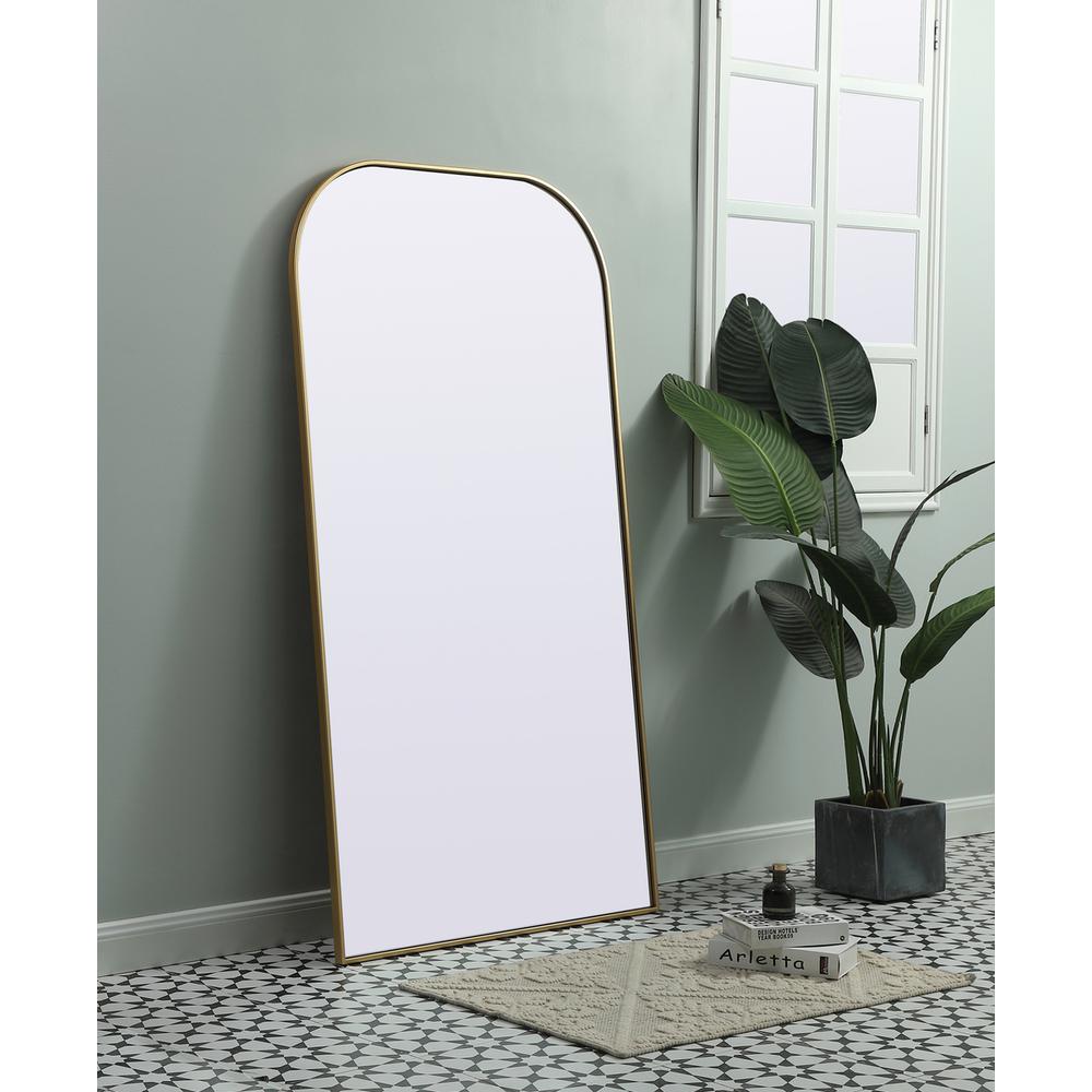 Metal Frame Arch Full Length Mirror 35x66 Inch in Brass. Picture 2