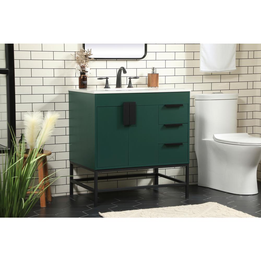 32 inch Single bathroom vanity in green. Picture 2