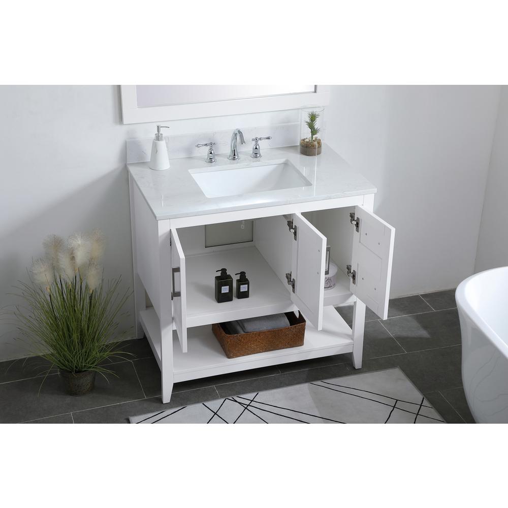 36 inch Single Bathroom Vanity in White with Backsplash. Picture 2