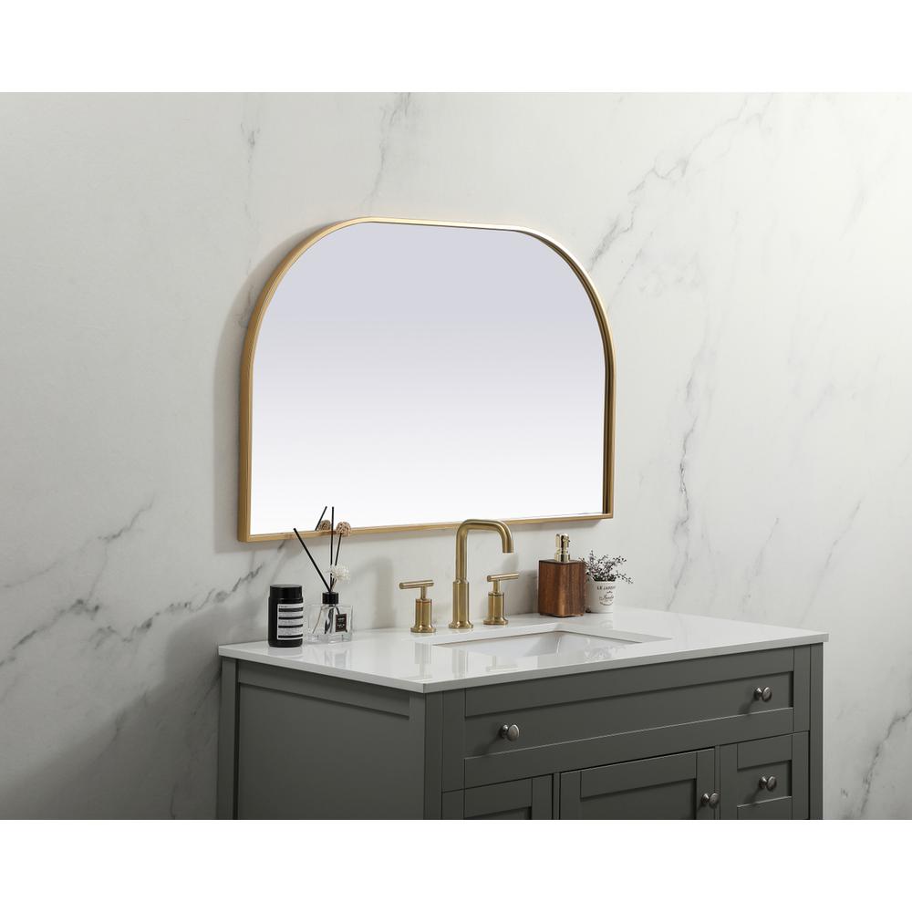 Metal Frame Arch Mirror 39x24 Inch in Brass. Picture 4
