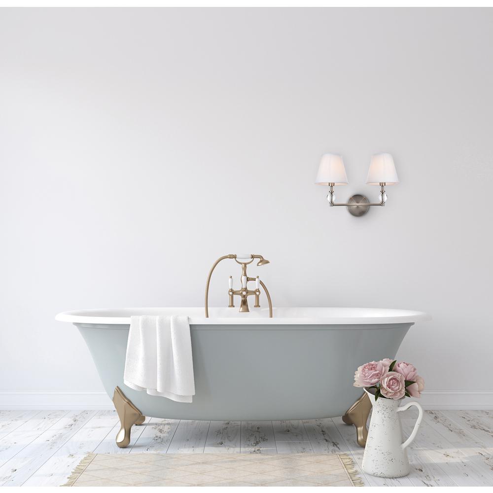 Bethany 2 lights bath sconce in satin nickel with white fabric shade. Picture 7