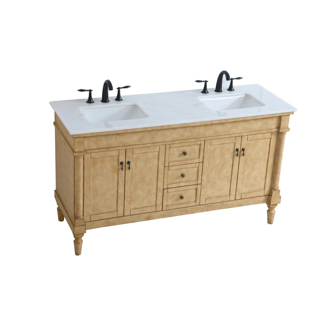 60 inch Double Bathroom Vanity in Antique Beige. Picture 7