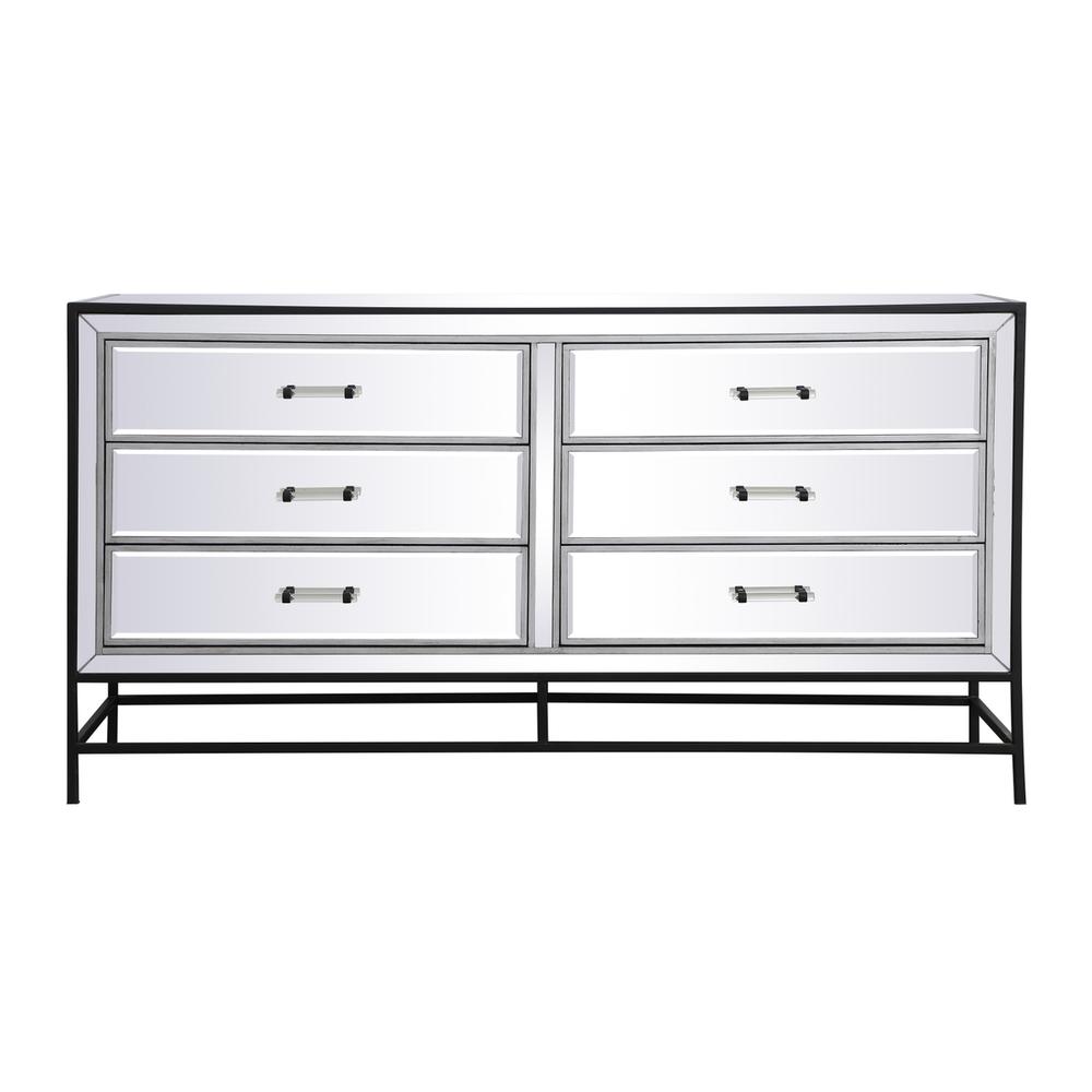 60 inch mirrored 6 drawers chest in black. Picture 1