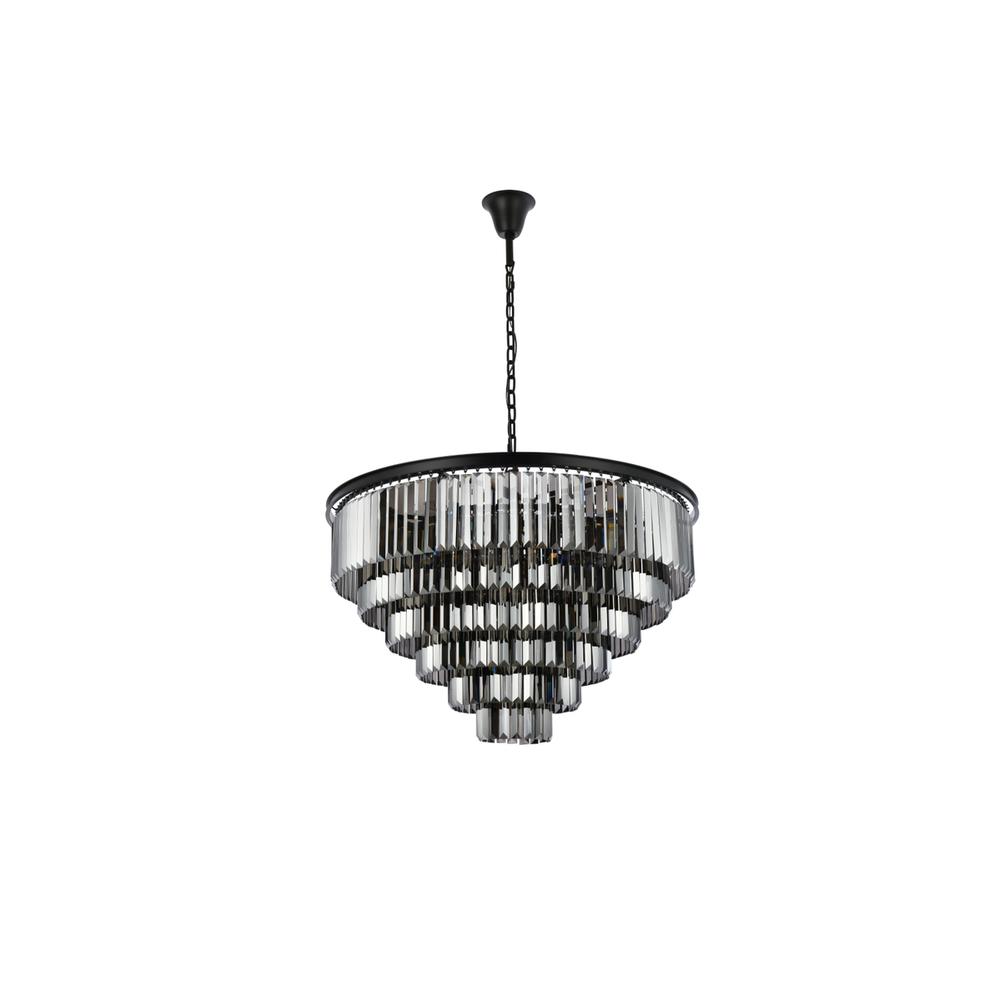 Sydney 33 light Matte Black Chandelier Silver Shade (Grey) Royal Cut Crystal. Picture 6