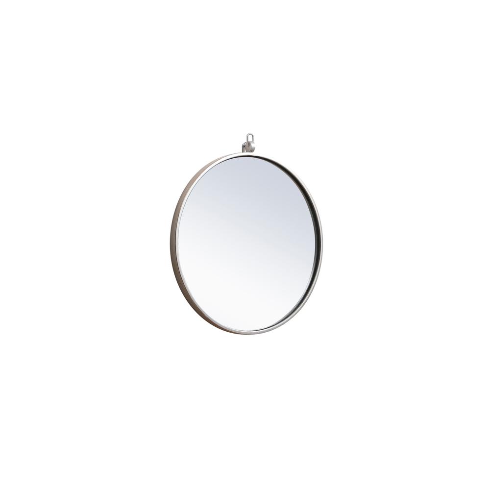 Metal frame round mirror with decorative hook 18 inch in silver. Picture 5