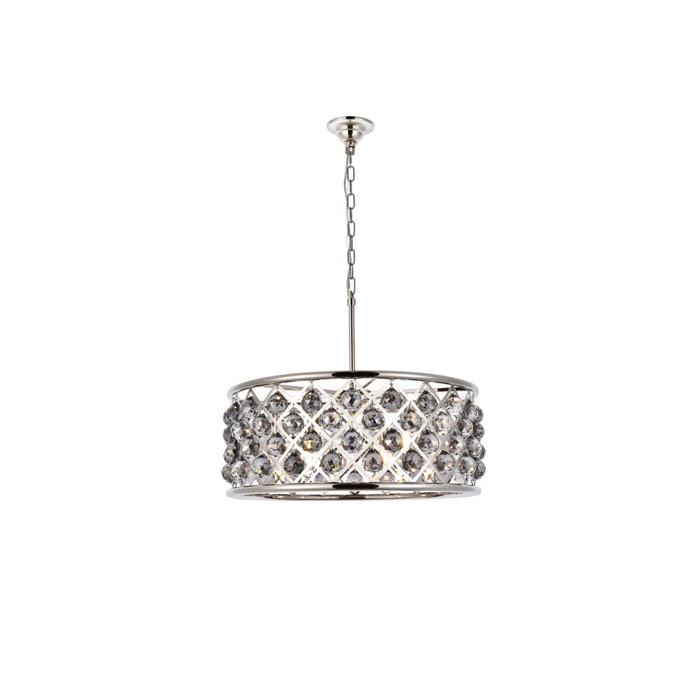 Madison 6 light polished Nickel Chandelier Silver Shade (Grey) Royal Cut Crystal. Picture 1