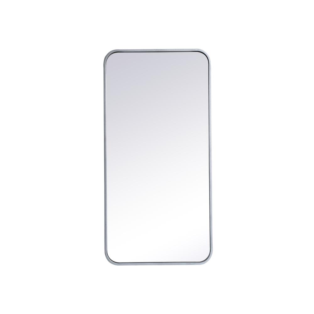 Soft corner metal rectangular mirror 18x36 inch in Silver. Picture 1